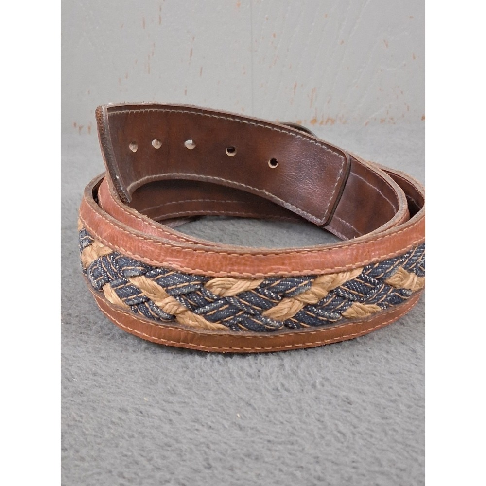 Levi Strauss Mens Brown Cowhide Braided Leather Belt Sz 36 Vintage Work Dress - Picture 3 of 8